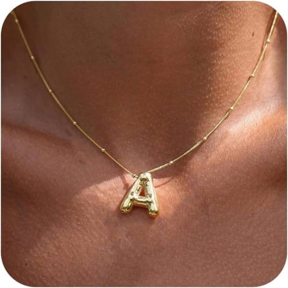 Gold Letter Necklace 14k Gold Plated 16.5+2 Adjustable Chain Custom Initial Jewe
